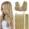 Picture of GOO GOO Wire Hair Extensions Human Hair, 16/22 Light Blondewith mix Golden Blonde Highlighted 16inch 125g, Invisible Wire Hair Extensions with Transparent, Seamless Fish Line Hairpiece