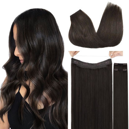 Picture of GOO GOO Wire Hair Extensions Human Hair, 2 Dark Brown Natural 16inch 125g, Invisible Wire Hair Extensions with Transparent, Seamless Fish Line Hairpiece