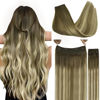 Picture of GOO GOO Wire Hair Extensions Human Hair, 3/8/613 Walnut Brown with Ash Brown and Bleach Blonde Balayage 12inch 100g, Invisible Wire Hair Extensions with Transparent, Seamless Fish Line Hairpiece