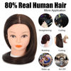 Picture of Opini 26”-28”Mannequin Head 80% Real Hair Manikin Head Cosmetology Doll Head for Styling Mannequin Head Human Hair (#4 Dark Brown)