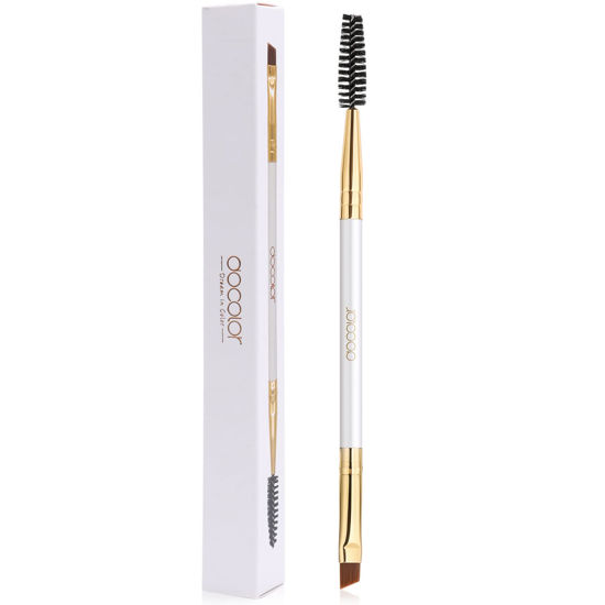 Picture of Docolor Eyebrow Brush Duo Eyebrow Spoolie Professional Angled Eye Brow Brush Perfect for Lining and Shaping Brows, Spoolie for Brows or Lashes White