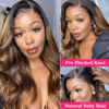 Picture of Aaliweya Highlight Ombre 360 Body Wave Lace Front Wigs Human Hair 360 Body Wave HD Transparent Full Lace Frontal Wigs for Women with 180% Density Glueless Honey Blonde And Natural Black Wig 24 inch