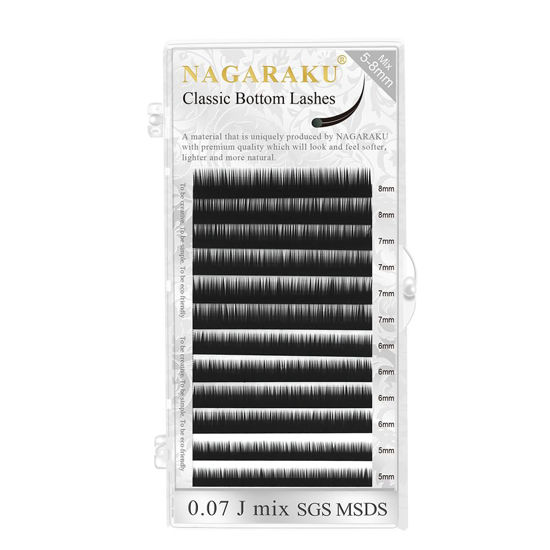 Picture of NAGARAKU Bottom Eyelash Extensions Individual Lashes Classic Single Matte Black Soft Natural Faux Mink False Lashes 12 rows (0.10mm J curl 5-8mm Mix Tray)