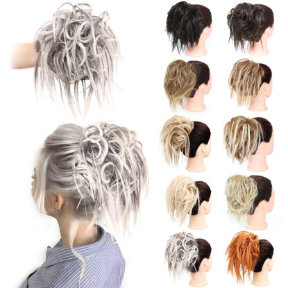 Picture of MORICA Tousled Updo Messy Bun Hair Piece Hair Extension Ponytail with Elastic Rubber Band Updo Wavy Bun Extensions Synthetic Hair Extensions Scrunchies Chignons Hairpiece for Women 1B/17/T60
