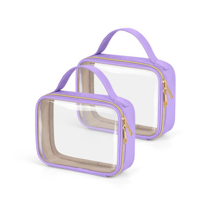 Picture of Wedama TSA Approved Toiletry Bag, 2 Pack Clear Makeup Bags with Handles, Quart Size PVC Clear Cosmetic Bags for Women and Men, Carry on Airport Airline Compliant Bag, Purple