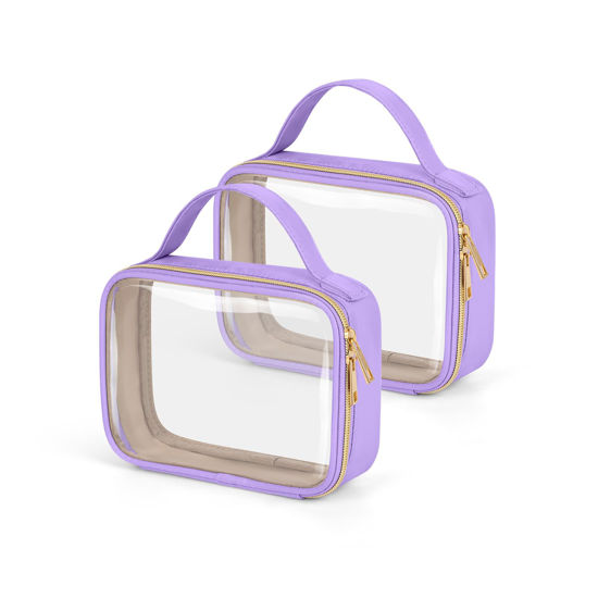 Picture of Wedama TSA Approved Toiletry Bag, 2 Pack Clear Makeup Bags with Handles, Quart Size PVC Clear Cosmetic Bags for Women and Men, Carry on Airport Airline Compliant Bag, Purple