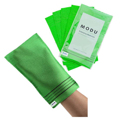 Picture of Modu 5 Pcs Korean Exfoliating Mitt Bath Washcloth 9.1 X 6 in-Asian Italy Towel (Large 5 Pcs Green)