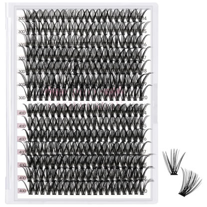 Picture of 280 Pcs Individual Lashes 30D+40D Mixed Lash Clusters 14 Rows Cluster Lashes that Look Like Eyelash Extensions DIY Lash Extension Self Application At Home (30+40-C-14-20mix)