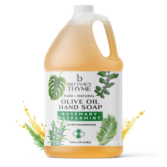 Picture of Brittanie's Pure Organic Castile Rosemary Peppermint Liquid Olive Soap Refill, 1 Gallon | Made with Natural Luxurious Oils, Vegan & Gluten Free Non-GMO, For Face, Body, Dishes, Pets & Laundry