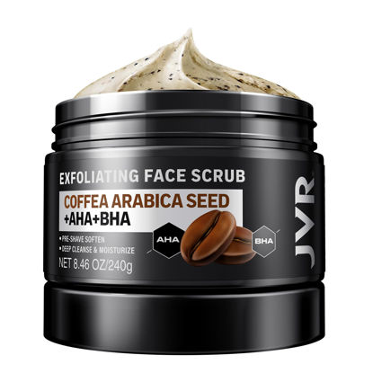 Picture of Face Scrub for Men, Facial Scrub for Deep Exfoliating, Cleansing, Removing Blackheads, Ingrown Hairs, Pre-shave Soften, Organic Formulated with Coffee Extract, AHA and BHA Face Exfoliator (8.46 oz)