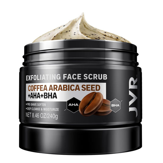 Picture of Face Scrub for Men, Facial Scrub for Deep Exfoliating, Cleansing, Removing Blackheads, Ingrown Hairs, Pre-shave Soften, Organic Formulated with Coffee Extract, AHA and BHA Face Exfoliator (8.46 oz)