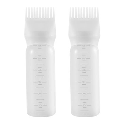 Picture of Pimoys Root Comb Applicator Bottle 6 Ounce, 2 Pack Hair Oil Applicator, Applicator Bottle for Hair Dye Applicator Bottle with Graduated Scale, White