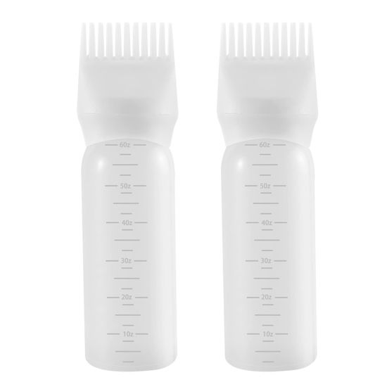 Picture of Pimoys Root Comb Applicator Bottle 6 Ounce, 2 Pack Hair Oil Applicator, Applicator Bottle for Hair Dye Applicator Bottle with Graduated Scale, White