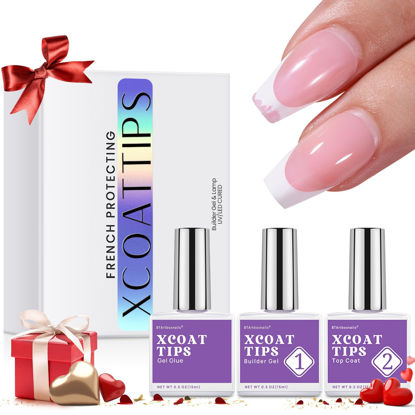 Picture of btartboxnails Nail Tips Builder Gel Set - 15ml Nail Tip Builder Gel 15ml Top Coat with Gel Nail Glue for French Tip Gel Nails 30+Days Long Lasting