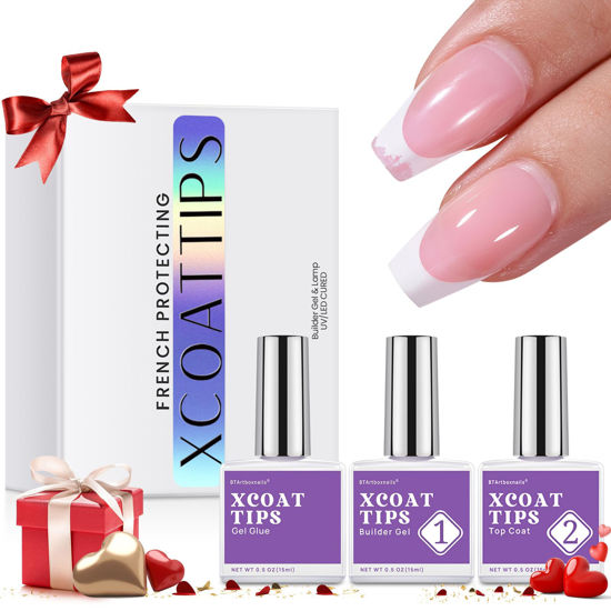 Picture of btartboxnails Nail Tips Builder Gel Set - 15ml Nail Tip Builder Gel 15ml Top Coat with Gel Nail Glue for French Tip Gel Nails 30+Days Long Lasting