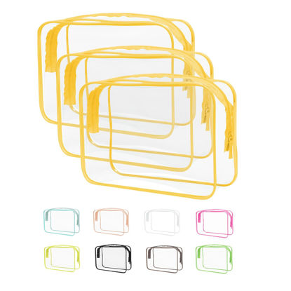 Picture of Clear Travel Bags for Toiletries, Clear Makeup Bags, Clear Cosmetic Bags, 7.9" Long x 2.5" Wide x 5.9" High Size Plastic Toiletry Bag, Clear Pouch, Cosmetic Bag for Women and Men-3 Pack Yellow