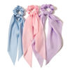 Picture of 3PCS Hair Scarf Scruncheis for Women Knotted Bow Hair Ties Elastic Bands Satin Hair Ribbon Scrunchy Red Ponytail Holder for Women and Girls (Blue Lilac Pink)