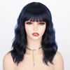 Picture of AISI HAIR Synthetic Wavy Bob Wig with Bangs, Dark Blue, 21-23 Inches