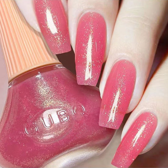 Picture of COSMOO PInk Shimmer Nail Polish, 12ml Pink Pearl Mermaid Quick Dry Nail Lacquer for Nail Art Varnish, 0.41 fl oz