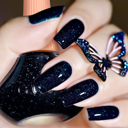 Picture of COSMOO Midnight Blue Glitter Nail Polish, 12ml Glitter Midnight Blue Quick Dry Nail Lacquer for Nail Art Varnish, 0.41 fl oz