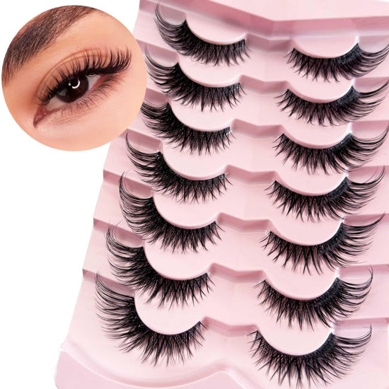 Picture of Yasnai Fox Lashes False Eyelashes Fluffy Volume Lashes Wispy Cat Eye Fake Lashes Natural Eyelashes 7 Pairs Pack