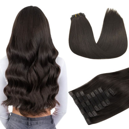 Picture of DOORES Seamless Clip in Human Hair Extensions, Dark Brown 14 Inch 130g 9pcs, Hair Extensions Clip in PU Weft Thick Hair Extensions Natural Straight Remy Thick Hair Invisi Edge Hair Extensions