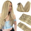 Picture of DOORES Clip in Hair Extensions, Light Blonde Highlighted Golden Blonde 150g 9pcs 24 Inch, Hair Extensions Real Human Hair Clip ins Remy Clip In Hair Extensions Natural Hair Extensions Silky Straight