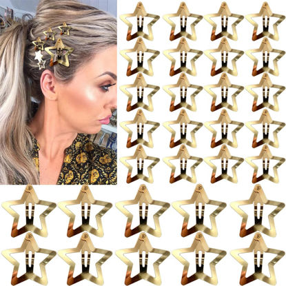Picture of 30 PCS Gold Star Hair Clips,20PCS 1.22"Star Hair Clip and 10 PCS 1.65"Star Hair Clips Snap Star Hair Accessories Non Slip Star Clips for Girls Women Gold Accessories Gold Metal Hair Clips
