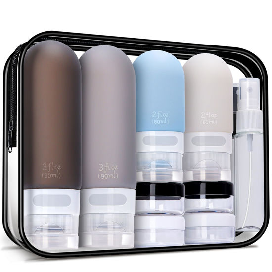Picture of yahaa 18 Pcs Travel Size Toiletries Set,Leak Proof Squeezable Silicone Travel Bottles for Shampoo and Conditioner,TSA Approved Travel Essentials Accessories,Black Pack