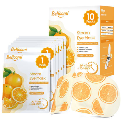 Picture of BeHoomi Steam Eye Mask, 10 Packs Heated Eye Mask, Self Heating Disposable SPA Warm Compress for Eyes Sleep Mask, Soothing Moist Heat Eye Masks, Travel Essentials & Relaxation Gifts (Orange Scent)