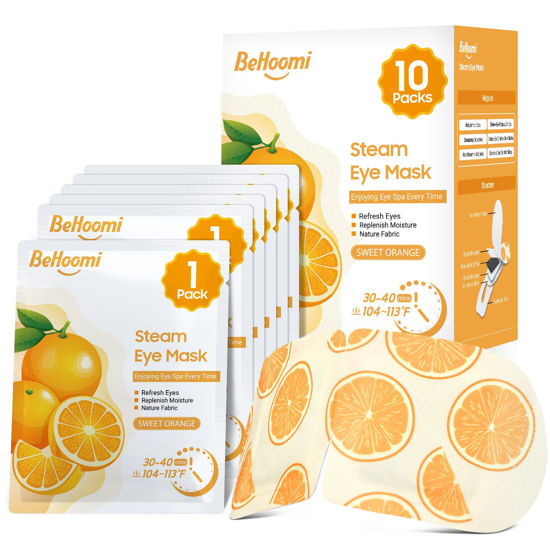 Picture of BeHoomi Steam Eye Mask, 10 Packs Heated Eye Mask, Self Heating Disposable SPA Warm Compress for Eyes Sleep Mask, Soothing Moist Heat Eye Masks, Travel Essentials & Relaxation Gifts (Orange Scent)