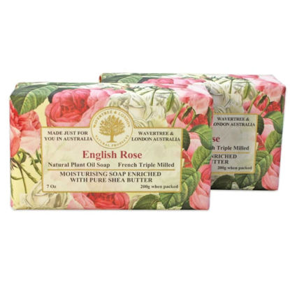 Picture of Wavertree & London English Rose Scented Natural Soap (2 Bars), 7oz Moisturizing French Triple Milled Soap Bars enriched with shea butter - Pure Plant Oil Bath & Body Soap for All Skin Types