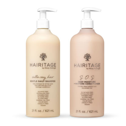 Picture of Hairitage Outta My Hair Gentle Daily Moisture Shampoo and SOS Deep Moisture Conditioner - 1 Liter Set, For hair types 1A-4C, With Jojoba Oil and Signature Fragrance