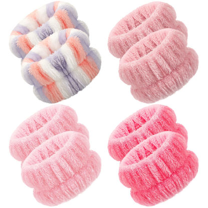 Picture of Chuangdi 4 Pairs Wrist Spa Wrist Bands for Washing Face Microfiber Wrist Wash Towel Band Scrunchies Absorbent Wrist Sweatband for Women Prevent Liquid from Spilling(Vivid Colors)