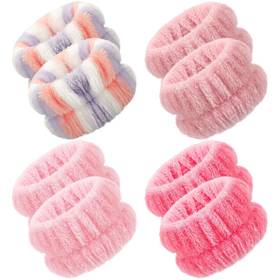 Picture of Chuangdi 4 Pairs Wrist Spa Wrist Bands for Washing Face Microfiber Wrist Wash Towel Band Scrunchies Absorbent Wrist Sweatband for Women Prevent Liquid from Spilling(Vivid Colors)