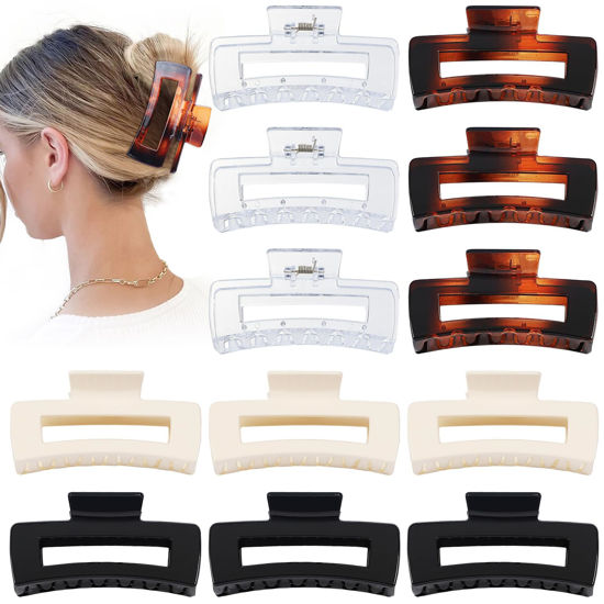 Picture of Sisiaipu 4.1 Inch Large Claw Clips - 12 Pcs Jumbo Square Jaw Clips for Thick Hair, Bulk Hair Accessories for Women and Girls - Transparent