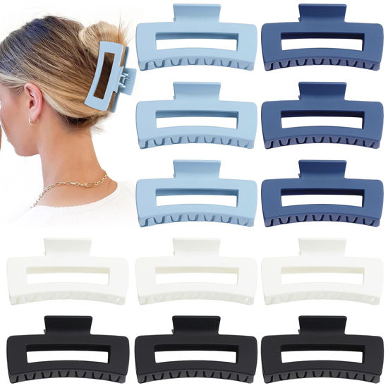 Picture of Sisiaipu Hair Clip, 4.1 Inch Large Square Hair Claws Clips 12 Pcs for Thick Hair - Blue, for Women and Girls