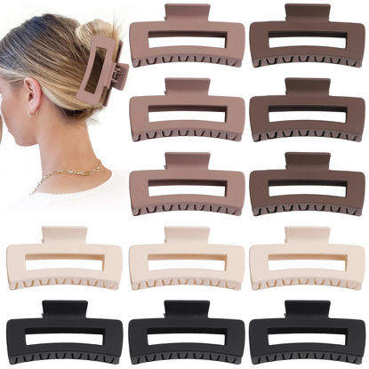 Picture of Sisiaipu 12 Pcs Large Hair Claw Clips for Thick Hair, 4.1 x 2.1 x 1.2 Inch, Square Hair Clips Jumbo Jaw Clips, Bulk Hair Accessories for Women and Girls - Brown