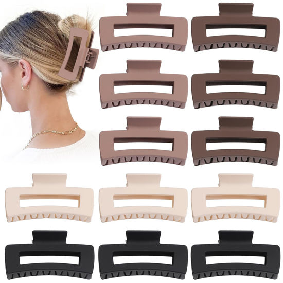 Picture of Sisiaipu 12 Pcs Large Hair Claw Clips for Thick Hair, 4.1 x 2.1 x 1.2 Inch, Square Hair Clips Jumbo Jaw Clips, Bulk Hair Accessories for Women and Girls - Brown