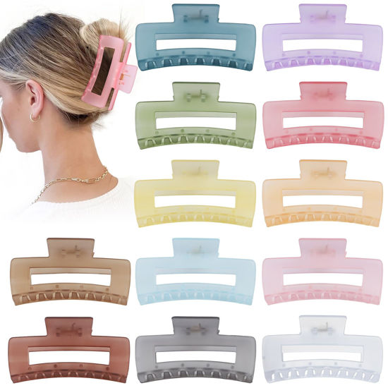 Picture of Sisiaipu 4.1 Inch Large Jumbo Jaw Square Clips for Thick Hair - 12 Pcs Bulk Hair Accessories for Women and Girls - Ice Cream