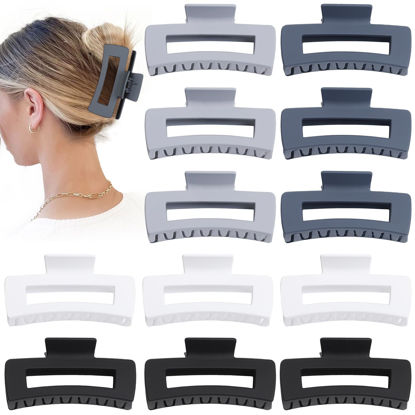 Picture of Sisiaipu Hair Claw Clips, 12 Pcs Large 4.1 Inch Extra Long Square Hair Clips for Thick Hair, Jumbo Jaw Clips, Bulk Hair Accessories for Women and Girls - Grey