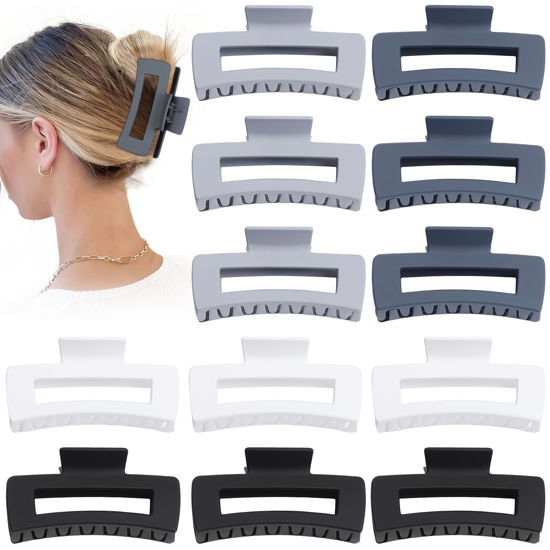 Picture of Sisiaipu Hair Claw Clips, 12 Pcs Large 4.1 Inch Extra Long Square Hair Clips for Thick Hair, Jumbo Jaw Clips, Bulk Hair Accessories for Women and Girls - Grey