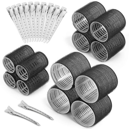 Picture of Self Grip Hair Rollers and Curlers Set - 24 Pieces with 3 Sizes (4 Jumbo, 4 Large, 4 Medium) and 12 Clips for Long, Short, Thick, Fine Hair Styling