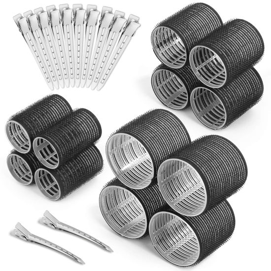 Picture of Self Grip Hair Rollers and Curlers Set - 24 Pieces with 3 Sizes (4 Jumbo, 4 Large, 4 Medium) and 12 Clips for Long, Short, Thick, Fine Hair Styling
