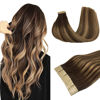 Picture of DOORES Hair Extensions Tape in Human Hair Balayage Chocolate Brown to Caramel Blonde Real Tape in Hair Extensions Straight Remy Hair Extensions 50g 20pcs 14 Inch