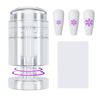 Picture of Upgrade Rotatable Nail Stamper Kit, French Tip Nail Art Stamper with Adjustable Pattern Size, DIY Nail Decor Manicure Home Salon Tool, Clear Silicone Stamping