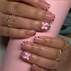 Picture of Press on Nails Medium Square Leopard French Tip Fake Nails with Bow Desings Nude Glue on Nails Glossy False Nails Press ons Acrylic Stick on Nails for Women 24 Pcs