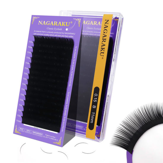 Picture of NAGARAKU Eyelash Extensions Individual Lashes Extensions Classic Lash Matte Black 16 Rows Soft Natural Matte Black Professional Beauty Salon Lash Supplies -0.15B 11mm