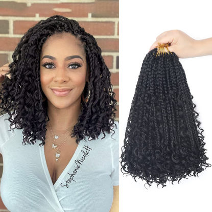 Picture of Goddess Box Braids Crochet Hair With Curly Ends 12 Inch Bohomian Box Braids Crochet Braids 8 Packs 3X Crochet Braids Synthetic Braiding Hair Extension for Black Women(12 Inch (Pack of 8), 1B)…