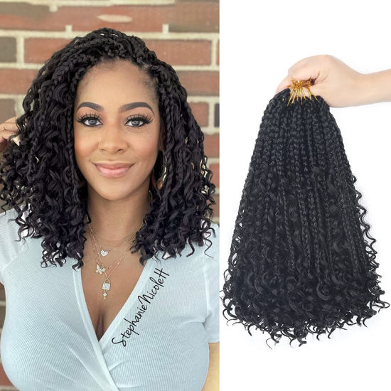 Picture of Goddess Box Braids Crochet Hair With Curly Ends 12 Inch Bohomian Box Braids Crochet Braids 8 Packs 3X Crochet Braids Synthetic Braiding Hair Extension for Black Women(12 Inch (Pack of 8), 1B)…